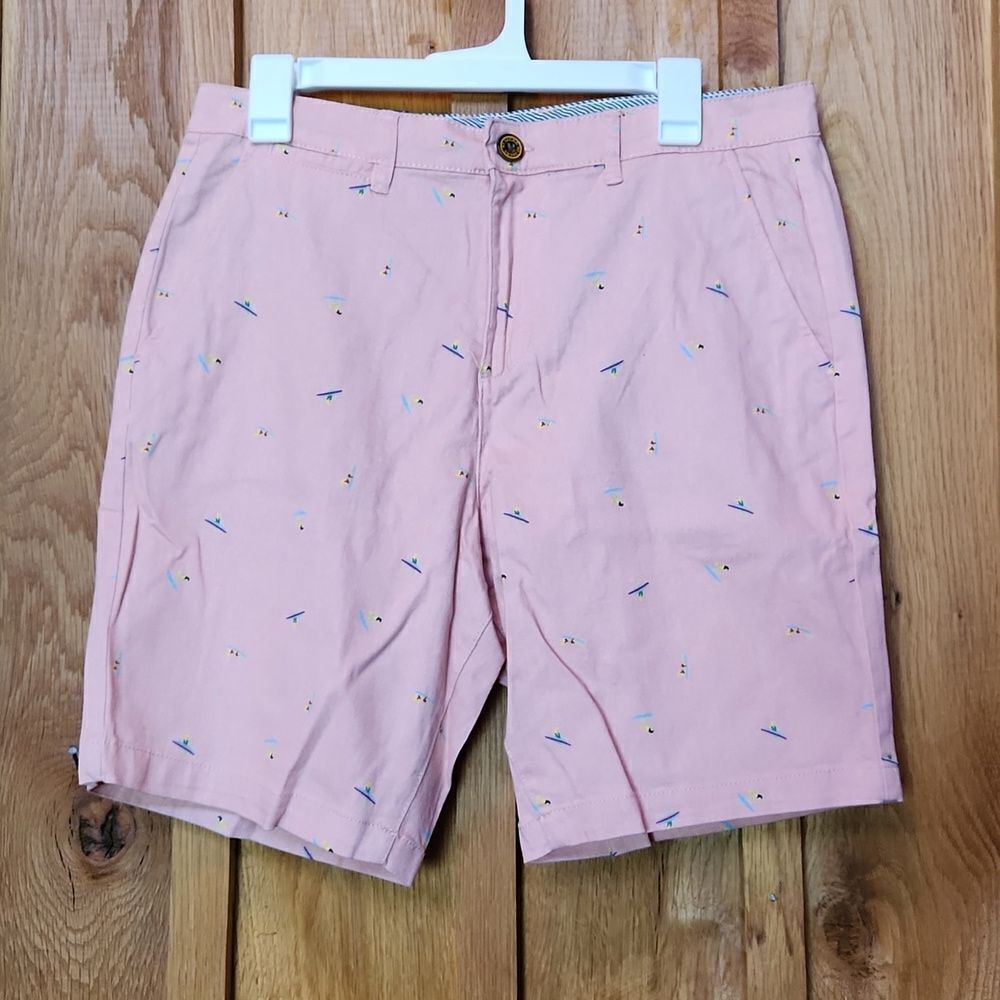 Jachs NY Bleecker Cotton Stretch Twill Casual Chino 9" Shorts Pink & Blue Surf